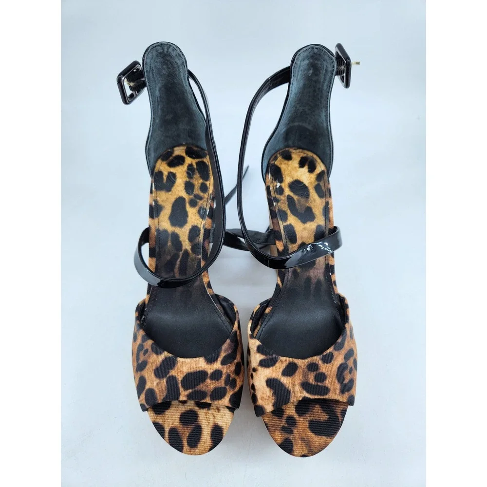 Guess Platform Wedge Sandals Womens 8M Brown Leopard Print Patent Cork Strappy